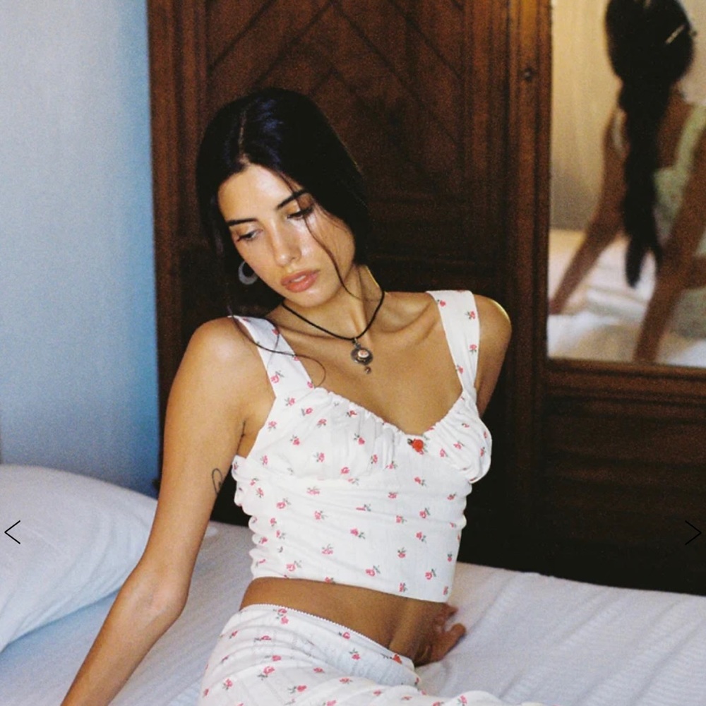 With Jean Bridgette Top Red Pointelle Tank Top Shirt Size Small